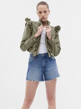 LOVE SHACK FANCY x GAP Sz M Utility Jacket Olive Military Green Coquette Boho